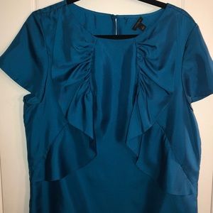 Ruffled Blue Short Sleeve Top, Size Large